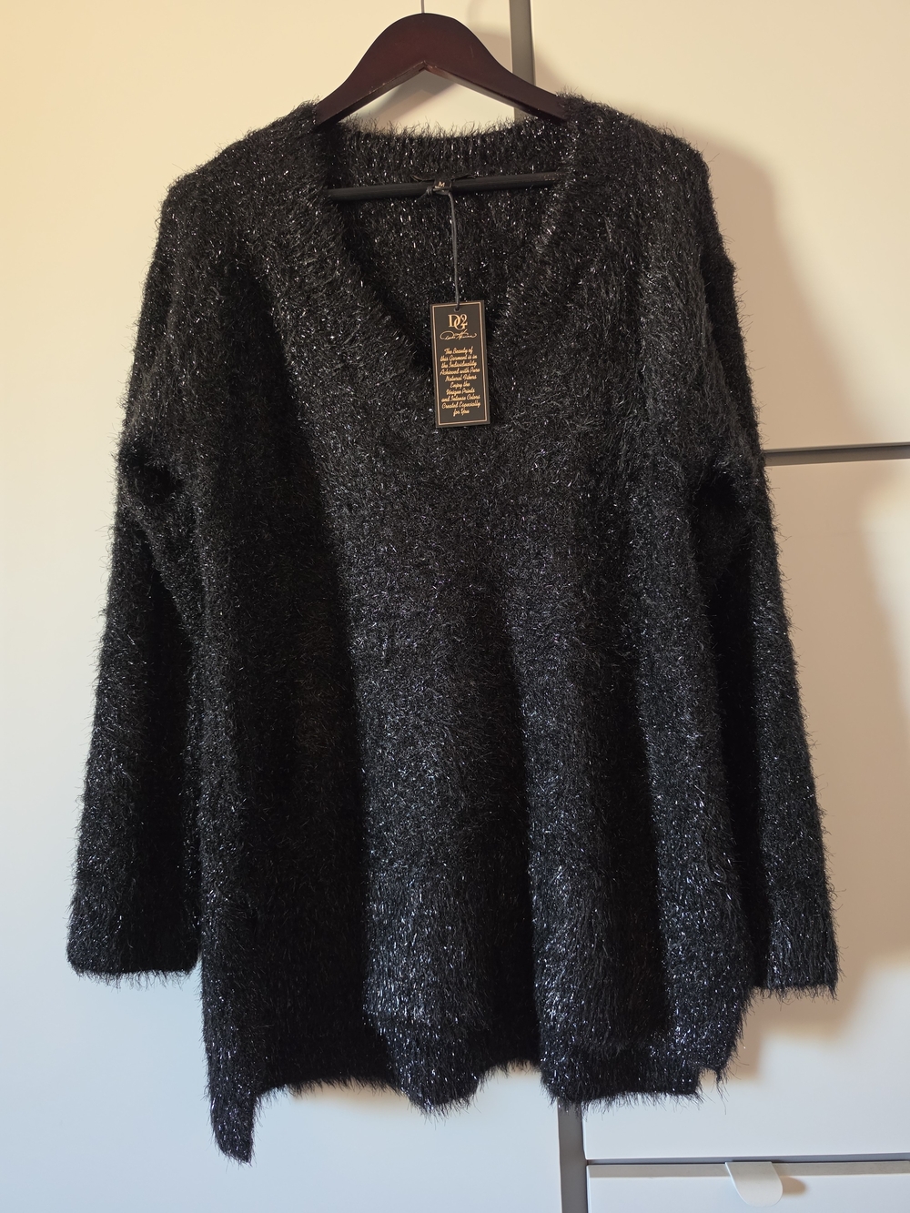 Cozy Black Fuzzy V-Neck Sweater